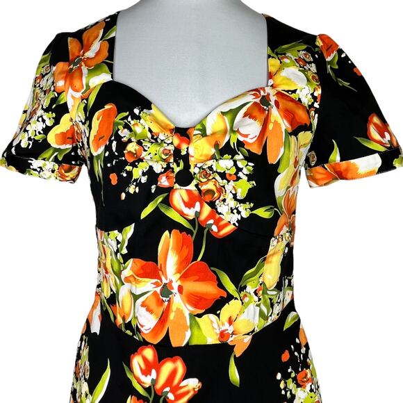 Voodoo Vixen Hibiscus Tropical Floral Print 50s Vintage Inspired Dress Sz Small - Picture 3 of 6